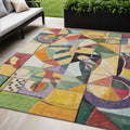 5 X 8 Gold Purple Orange And Blue Abstract Washable Indoor Outdoor Area Rug