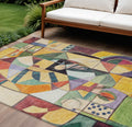 9 X 12 Gold Purple Orange And Blue Abstract Washable Indoor Outdoor Area Rug