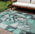 10 X 14 Teal Blue Black Ivory And Gray Abstract Washable Indoor Outdoor Area Rug