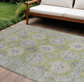 8 X 10 Artichoke Green And Blue Damask Washable Indoor Outdoor Area Rug