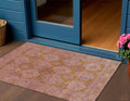 3 X 5 Blush And Orange Damask Washable Indoor Outdoor Area Rug