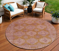8 Blush And Orange Round Damask Washable Indoor Outdoor Area Rug