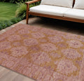 8 X 10 Blush And Orange Damask Washable Indoor Outdoor Area Rug