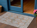 3 X 5 Terra Cotta And Teal Blue Damask Washable Indoor Outdoor Area Rug