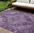 9 X 12 Eggplant And Lavender Medallion Washable Indoor Outdoor Area Rug
