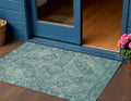 3 X 5 Teal Blue And Aqua Medallion Washable Indoor Outdoor Area Rug