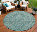 8 Teal Blue And Aqua Round Medallion Washable Indoor Outdoor Area Rug