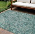 10 X 14 Teal Blue And Aqua Medallion Washable Indoor Outdoor Area Rug