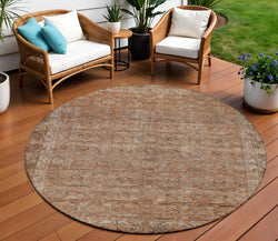 8 Copper And Peach Round Floral Washable Indoor Outdoor Area Rug