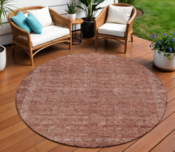 8 Terra Cotta And Rust Round Floral Washable Indoor Outdoor Area Rug