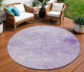8 Lilac And Ivory Round Floral Medallion Washable Indoor Outdoor Area Rug