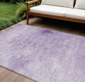 9 X 12 Lilac And Ivory Floral Medallion Washable Indoor Outdoor Area Rug