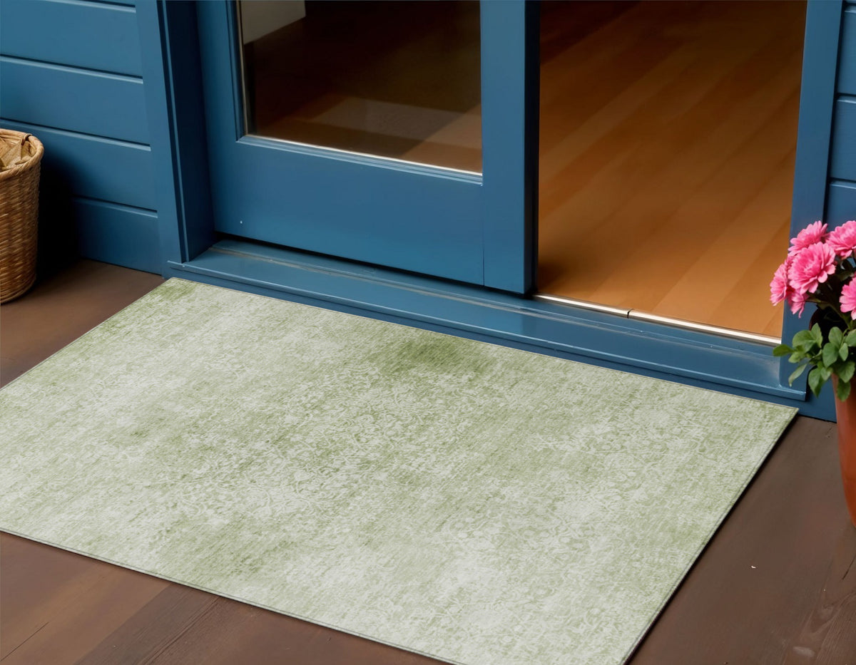 3 X 5 Sage And Ivory Floral Medallion Washable Indoor Outdoor Area Rug