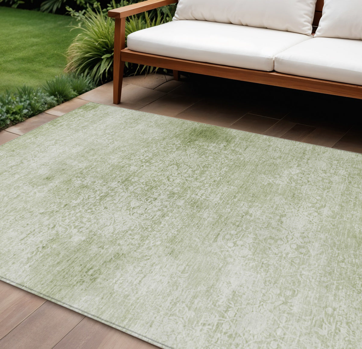 10 X 14 Sage And Ivory Floral Medallion Washable Indoor Outdoor Area Rug