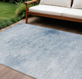 9 X 12 Sky Blue And Ivory Floral Medallion Washable Indoor Outdoor Area Rug