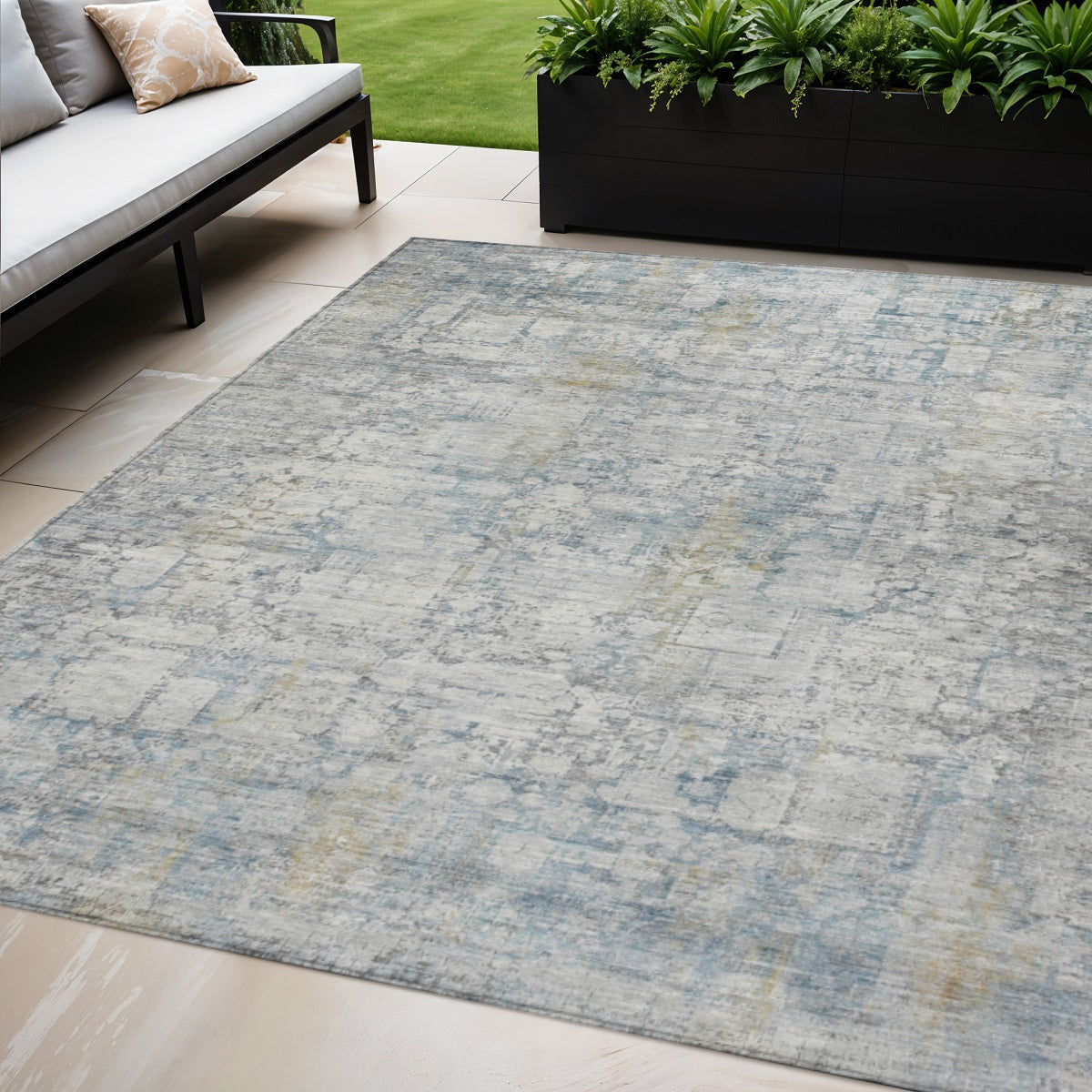 5 X 8 Linen And Ivory Abstract Washable Indoor Outdoor Area Rug