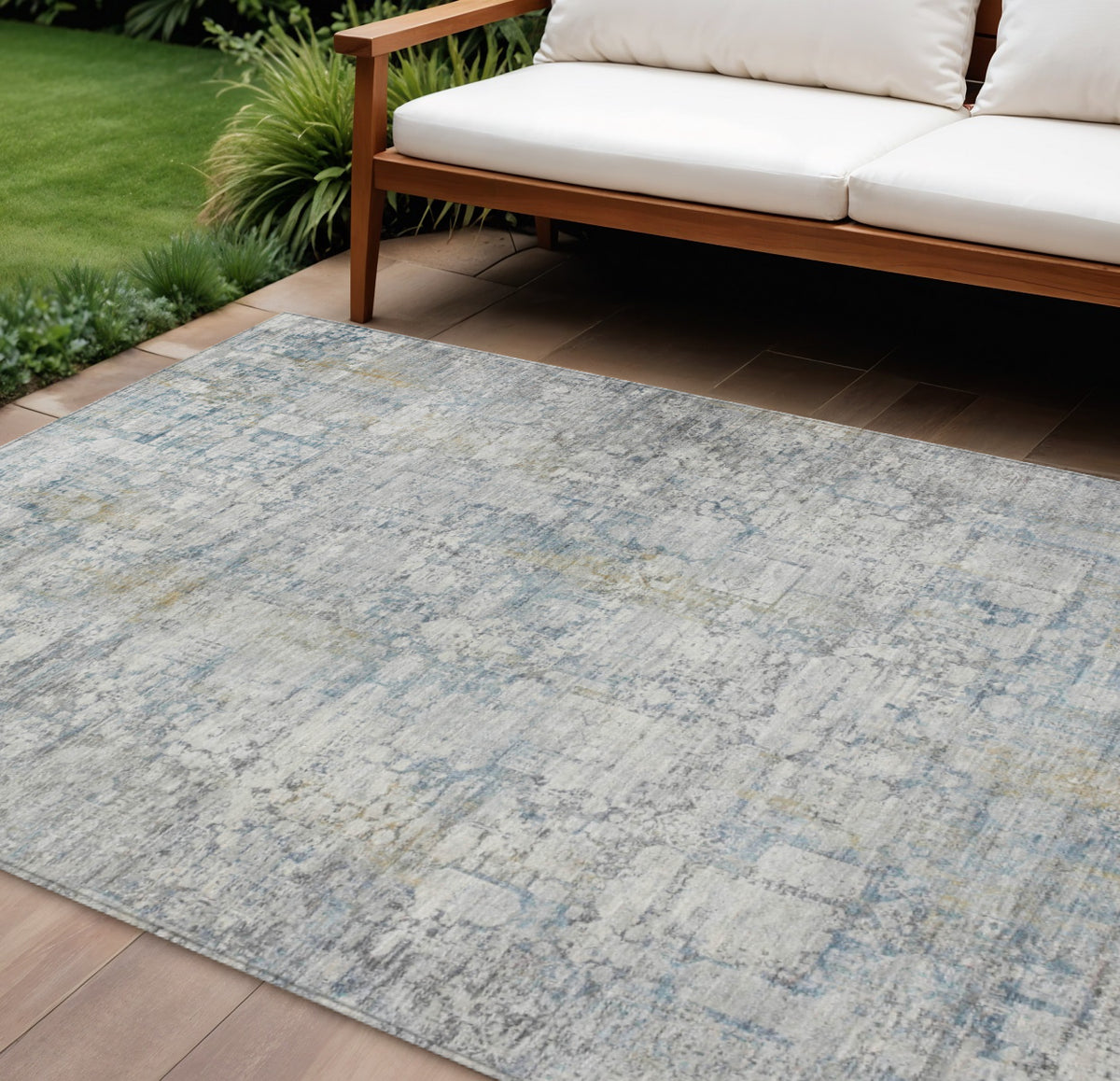 10 X 14 Linen And Ivory Abstract Washable Indoor Outdoor Area Rug