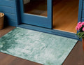 3 X 5 Aqua And Ivory Abstract Washable Indoor Outdoor Area Rug