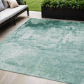 5 X 8 Aqua And Ivory Abstract Washable Indoor Outdoor Area Rug