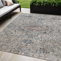 5 X 8 Ivory Blue And Copper Floral Medallion Washable Indoor Outdoor Area Rug