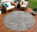 8 Ivory Blue And Copper Round Floral Medallion Washable Indoor Outdoor Area Rug