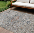 10 X 14 Ivory Blue And Copper Floral Medallion Washable Indoor Outdoor Area Rug