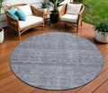 8 Blue And Gray Round Geometric Washable Indoor Outdoor Area Rug