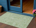 3 X 5 Artichoke Green Ivory And Mint Green Damask Washable Indoor Outdoor Area Rug