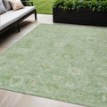 5 X 8 Artichoke Green Ivory And Mint Green Damask Washable Indoor Outdoor Area Rug