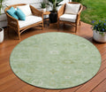 8 Artichoke Green Ivory And Mint Green Round Damask Washable Indoor Outdoor Area Rug