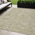 5 X 8 Beige Tan And Ivory Damask Washable Indoor Outdoor Area Rug