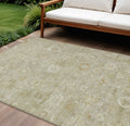 9 X 12 Beige Tan And Ivory Damask Washable Indoor Outdoor Area Rug
