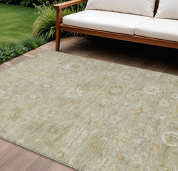 9 X 12 Beige Tan And Ivory Damask Washable Indoor Outdoor Area Rug