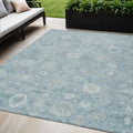 5 X 8 Blue Ivory And Gray Damask Washable Indoor Outdoor Area Rug