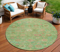 8 Lime Green Pink And Teal Blue Round Damask Washable Indoor Outdoor Area Rug