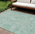 10 X 14 Teal Blue Ivory And Tan Damask Washable Indoor Outdoor Area Rug