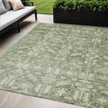 5 X 8 Artichoke Green And Ivory Tribal Washable Indoor Outdoor Area Rug