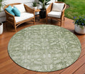 8 Artichoke Green And Ivory Round Tribal Washable Indoor Outdoor Area Rug