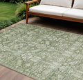 10 X 14 Artichoke Green And Ivory Tribal Washable Indoor Outdoor Area Rug