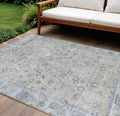 8 X 10 Beige Blue And Ivory Oriental Washable Indoor Outdoor Area Rug