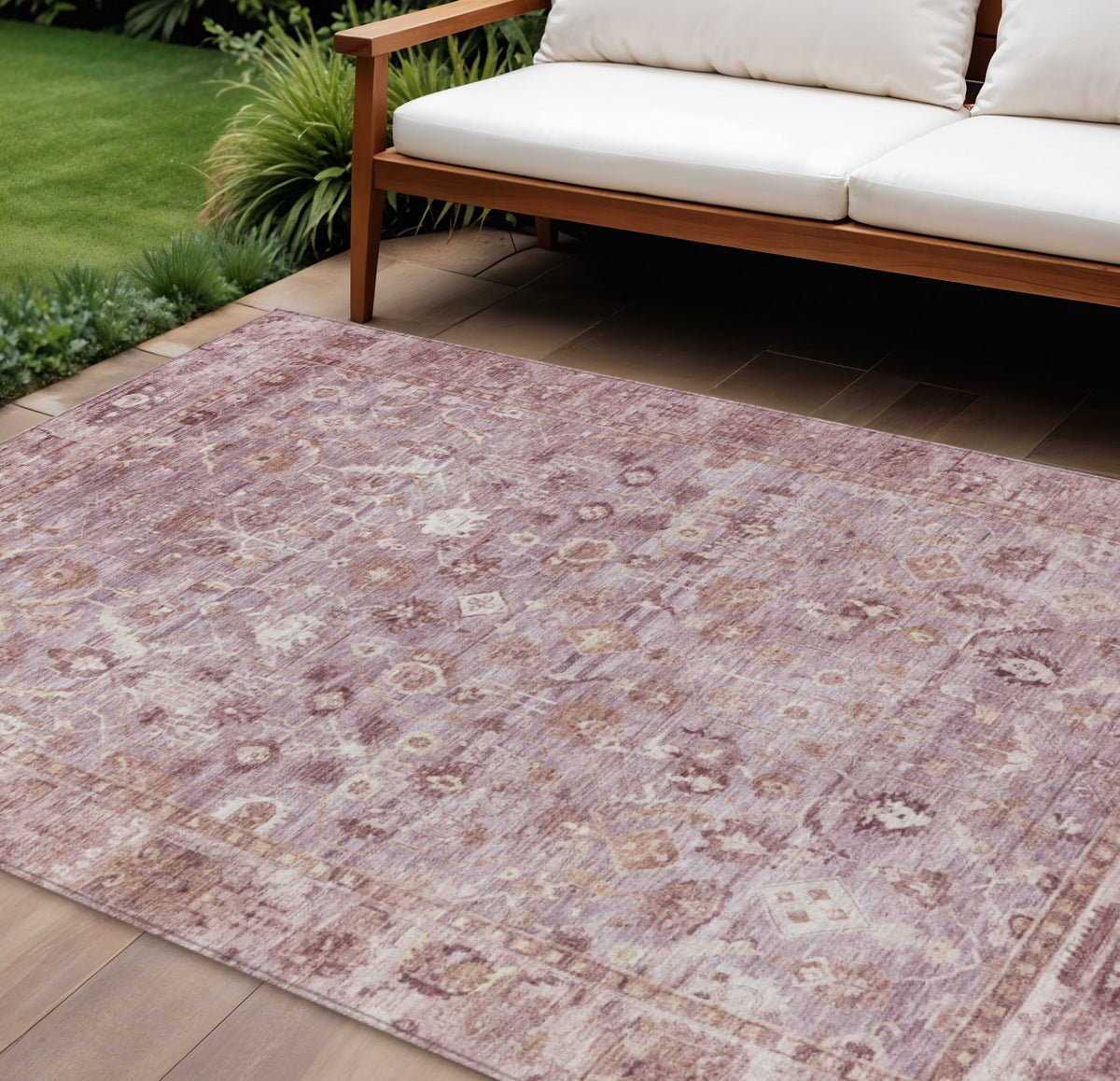 10 X 14 Blush Pink And Ivory Oriental Washable Indoor Outdoor Area Rug