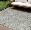 10 X 14 Pewter Beige And Ivory Oriental Washable Indoor Outdoor Area Rug