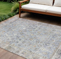 8 X 10 Sky Blue Brown And Ivory Oriental Washable Indoor Outdoor Area Rug