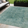 5 X 8 Teal Blue And Olive Green Abstract Washable Indoor Outdoor Area Rug