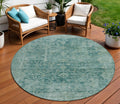 8 Teal Blue And Olive Green Round Abstract Washable Indoor Outdoor Area Rug
