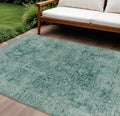 9 X 12 Teal Blue And Olive Green Abstract Washable Indoor Outdoor Area Rug