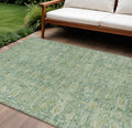 8 X 10 Artichoke Green And Teal Blue Oriental Washable Indoor Outdoor Area Rug