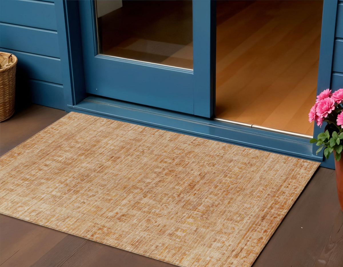 3 X 5 Coral And Peach Abstract Washable Indoor Outdoor Area Rug