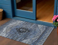 3 X 5 Blue Ivory And Gray Tribal Washable Indoor Outdoor Area Rug