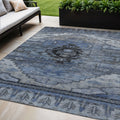 5 X 8 Blue Ivory And Gray Tribal Washable Indoor Outdoor Area Rug